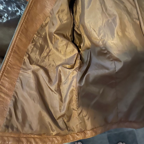 Camel colored, faux leather moto jacket. - Picture 2 of 6